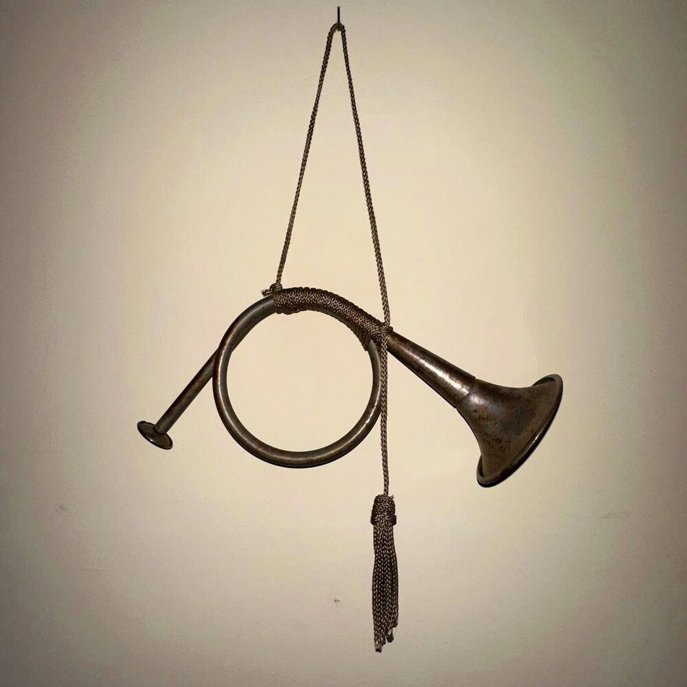 Vintage French Hunting Horn w/ Braided Tassel Wall Decor